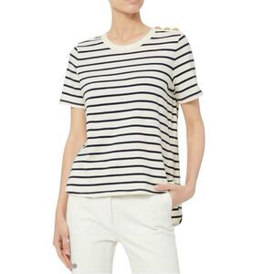 Veronica Beard Draya Striped Pima Sailor Button T-Shirt